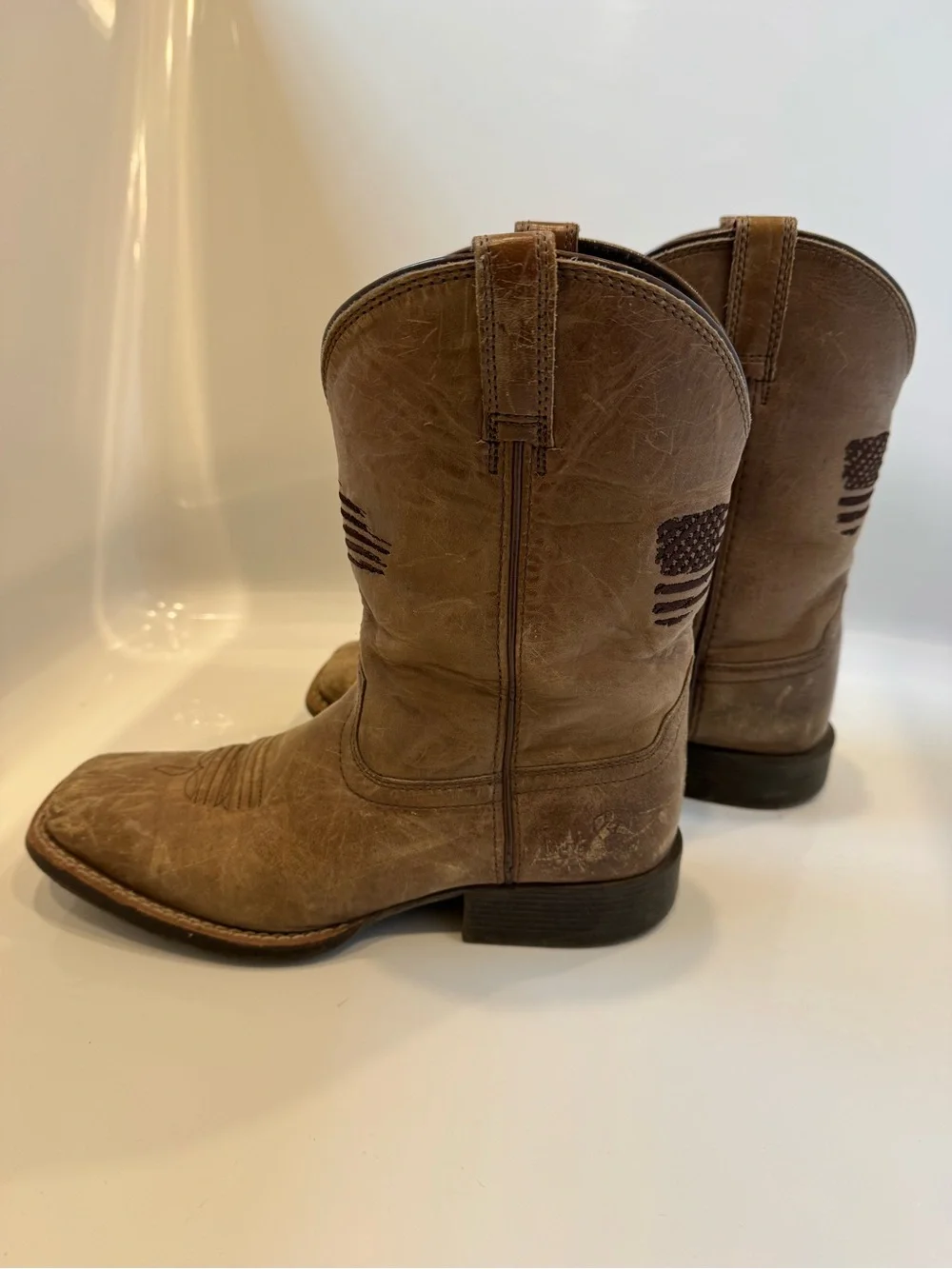 Ariat Youth Size 3 Brown Leather American Flag Western Cowboy Boots